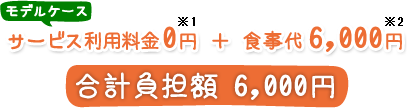 モデルケース：サービス利用料金0円 ＋ 食事代6,000円。合計負担額 6,000円。